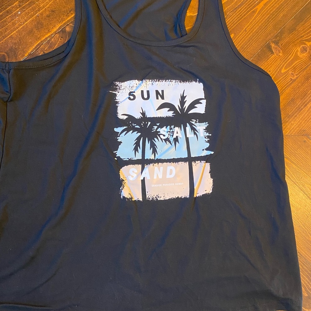 Woman’s Black Tank Top with Cali Palm Graphic - Sun Salt Sand